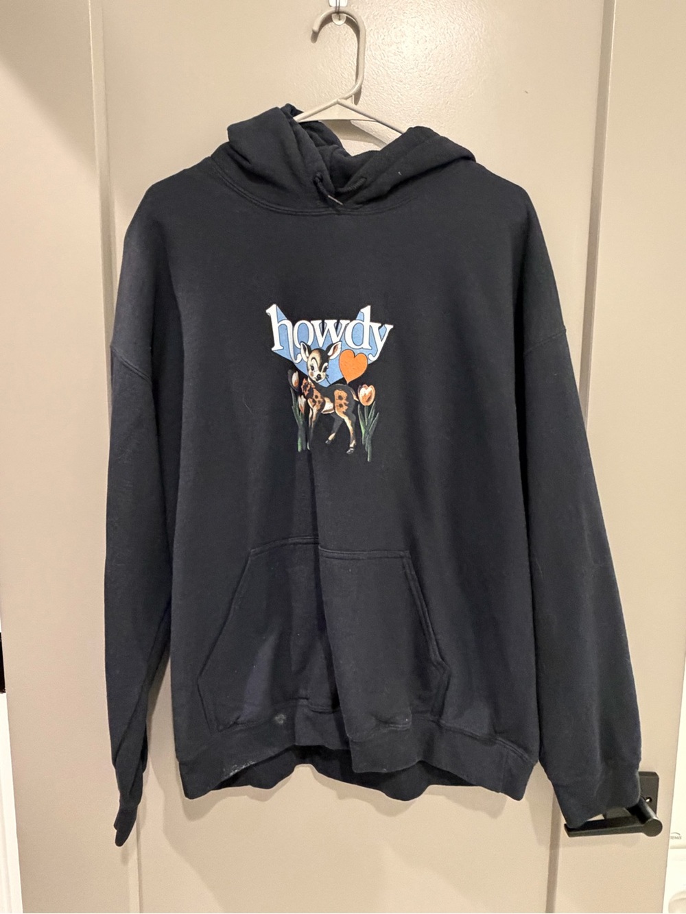 Urban Outfitters Men's Navy 'Howdy' Graphic Crewneck Hoodie